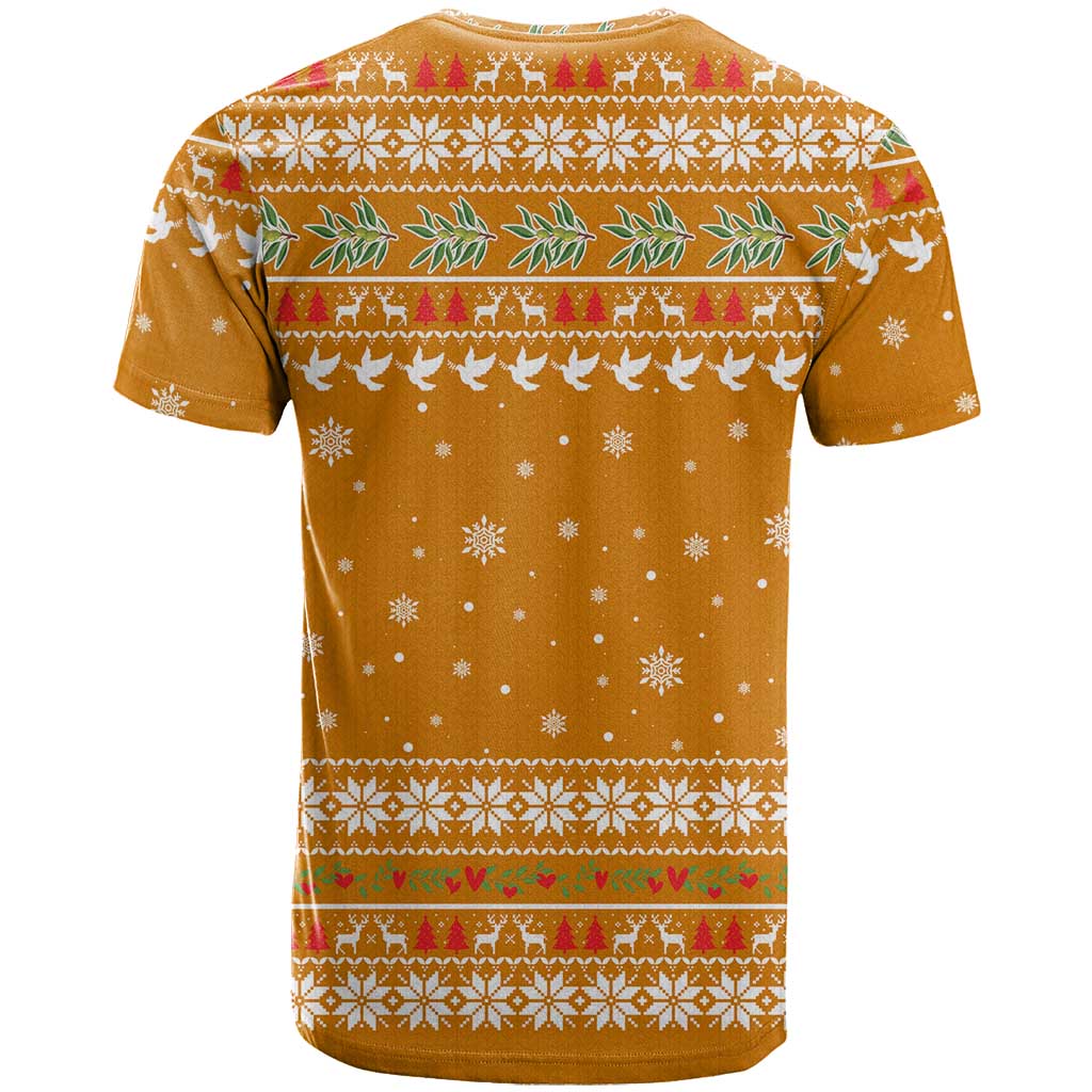 Cyprus Christmas T-Shirt with Santa Holding Doves Olive Branch Snowflakes and Holiday Graphic Tee