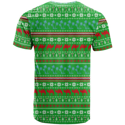 Djibouti Christmas T-Shirt with Santa Riding Camel Palm Trees Red Camel Graphic Tee
