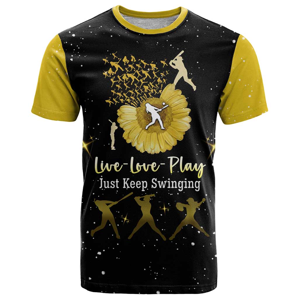 Softball Sunflower Yellow Black Christmas T-Shirt Xmas Holiday Patterns Graphic Tee