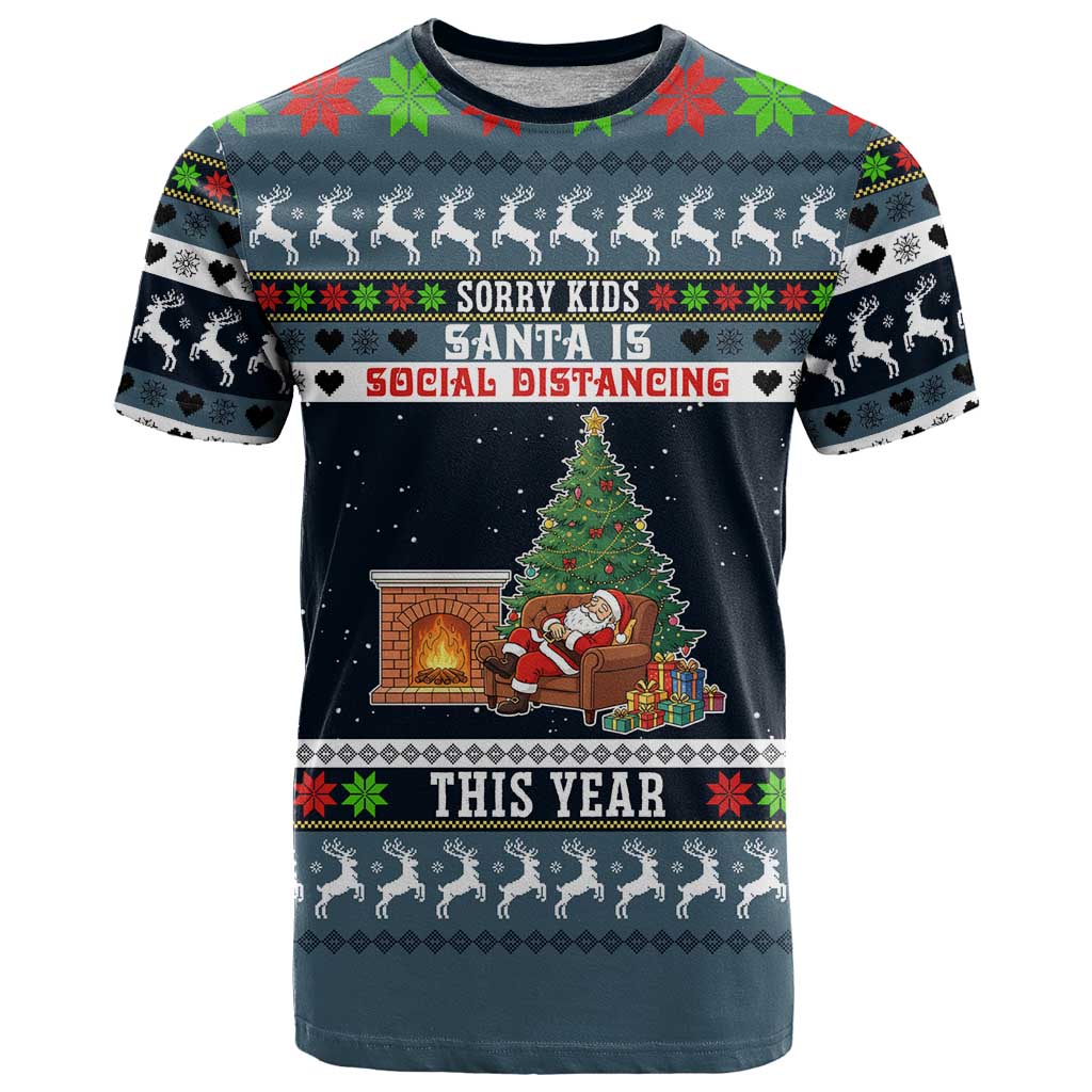 Sorry Kids Santa Is Social Distancing This Year Christmas T-Shirt Xmas Holiday Patterns Graphic Tee
