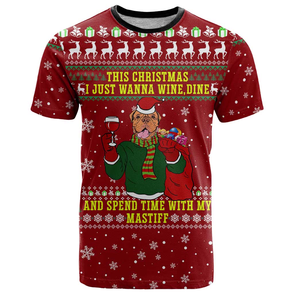 Spend Time With My Mastiff Christmas T-Shirt Xmas Holiday Patterns Graphic Tee