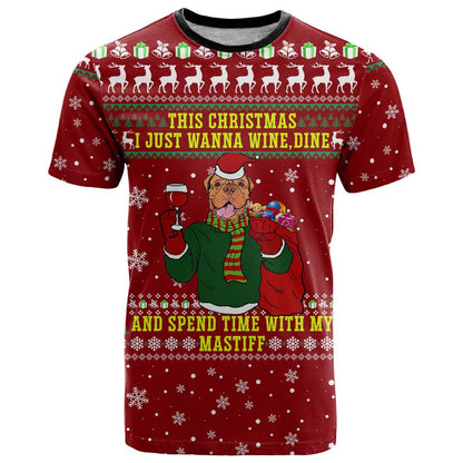 Spend Time With My Mastiff Christmas T-Shirt Xmas Holiday Patterns Graphic Tee