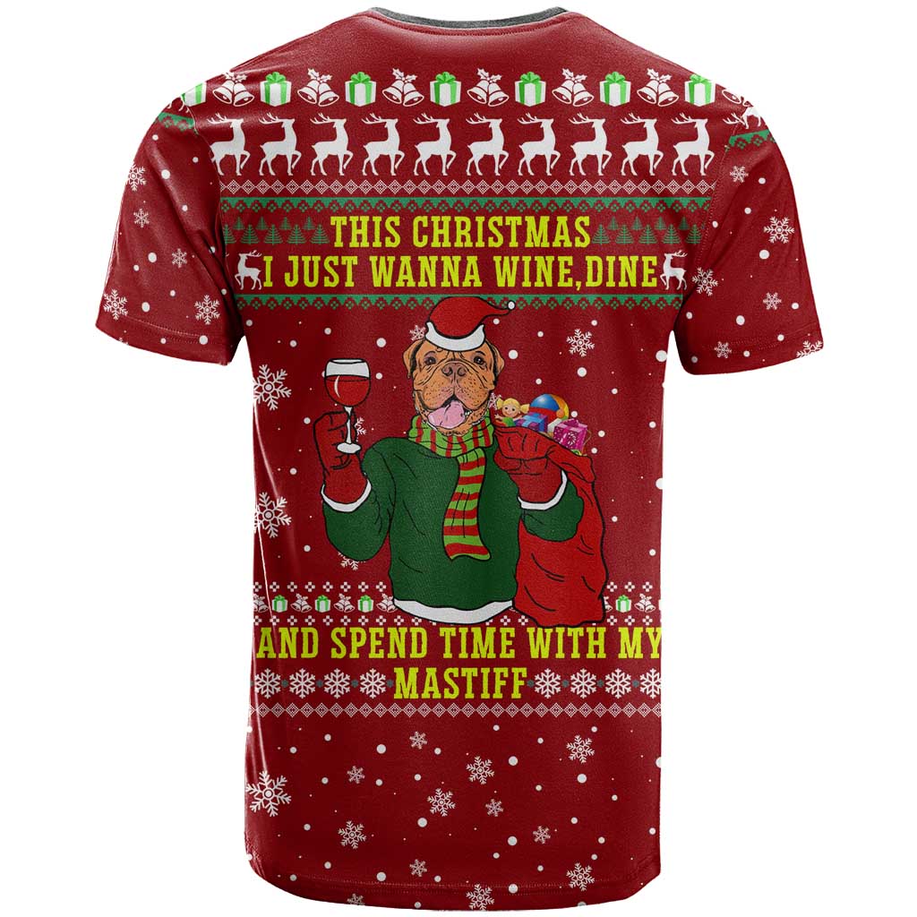 Spend Time With My Mastiff Christmas T-Shirt Xmas Holiday Patterns Graphic Tee