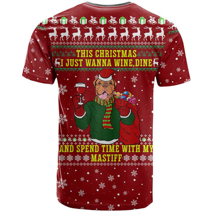 Spend Time With My Mastiff Christmas T-Shirt Xmas Holiday Patterns Graphic Tee