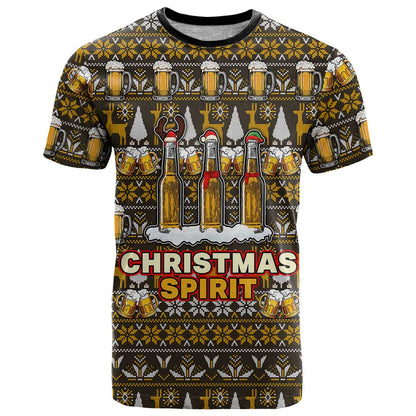 Spirit Beer Christmas T-Shirt Xmas Holiday Patterns Graphic Tee