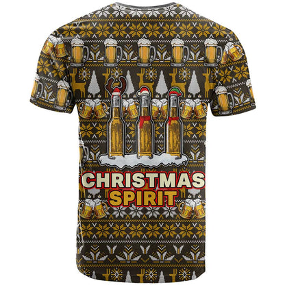 Spirit Beer Christmas T-Shirt Xmas Holiday Patterns Graphic Tee