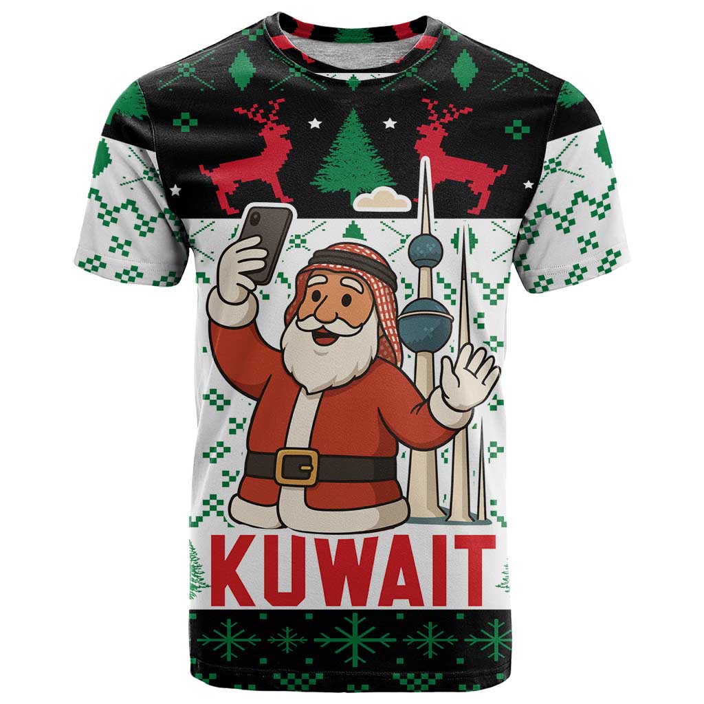 Kuwait Christmas T-Shirt with Santa Taking Selfie Kuwait Towers Reindeer and Snowflake Graphic Tee