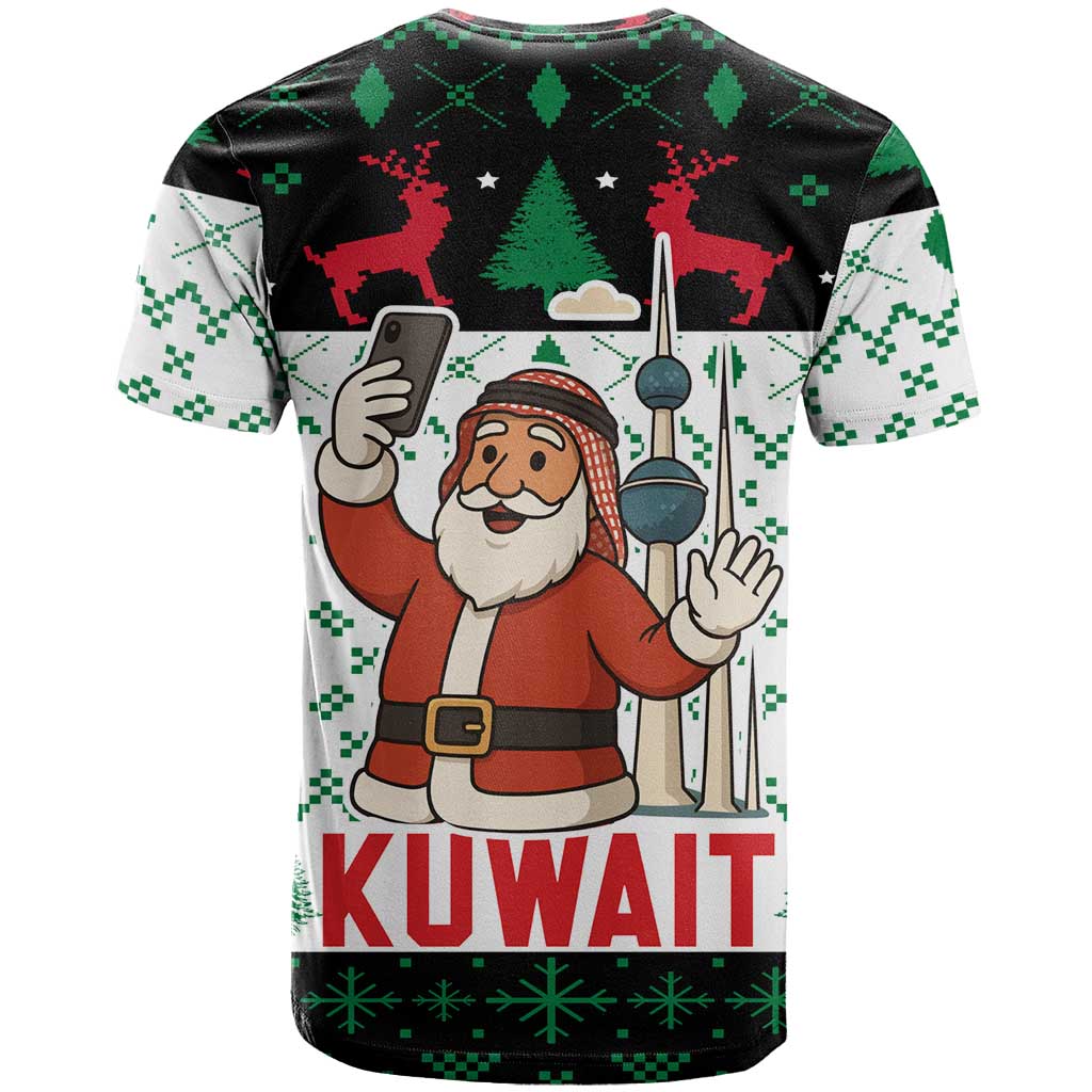 Kuwait Christmas T-Shirt with Santa Taking Selfie Kuwait Towers Reindeer and Snowflake Graphic Tee