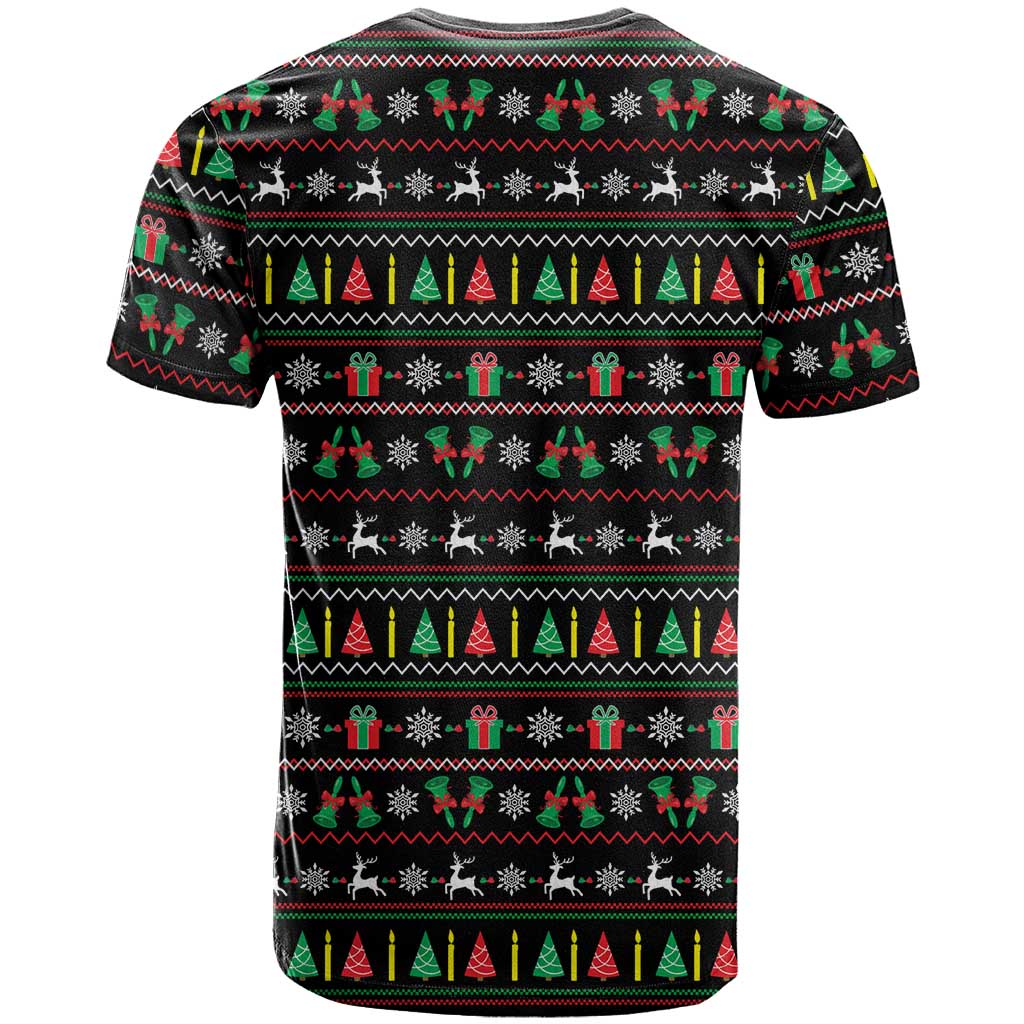 Gift For Merry Christmas T-Shirt with Santa Claus and Holiday Icons Pattern Graphic Tee