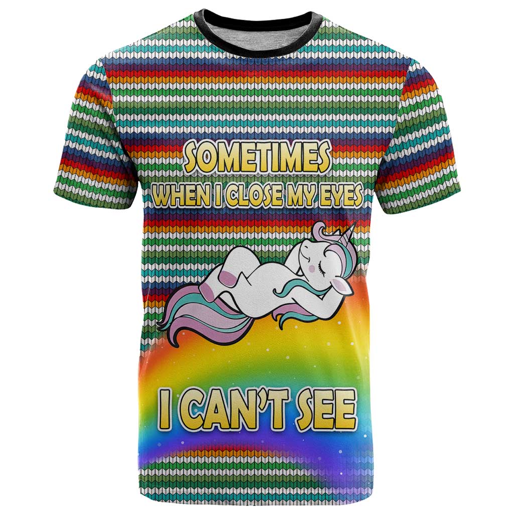 Funny Unicorn Sometimes When I Close My Eyes Christmas T-Shirt Xmas Holiday Patterns Graphic Tee