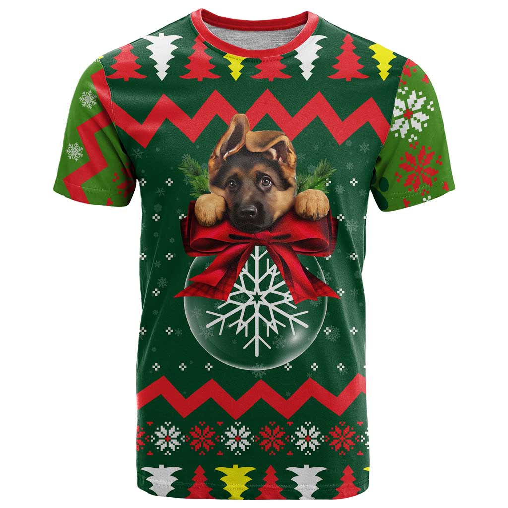 German Shepherd Ornament Christmas T-Shirt Xmas Holiday Patterns Graphic Tee