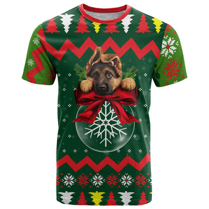 German Shepherd Ornament Christmas T-Shirt Xmas Holiday Patterns Graphic Tee