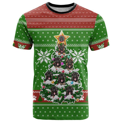German Shepherd Pine Xmas Christmas T-Shirt Xmas Holiday Patterns Graphic Tee