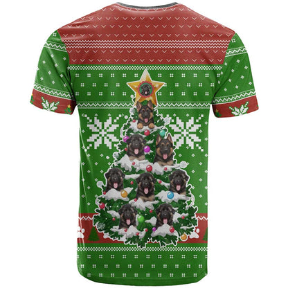 German Shepherd Pine Xmas Christmas T-Shirt Xmas Holiday Patterns Graphic Tee