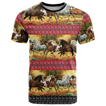 Horse Native American Pattern Christmas Christmas T-Shirt Xmas Holiday Patterns Graphic Tee