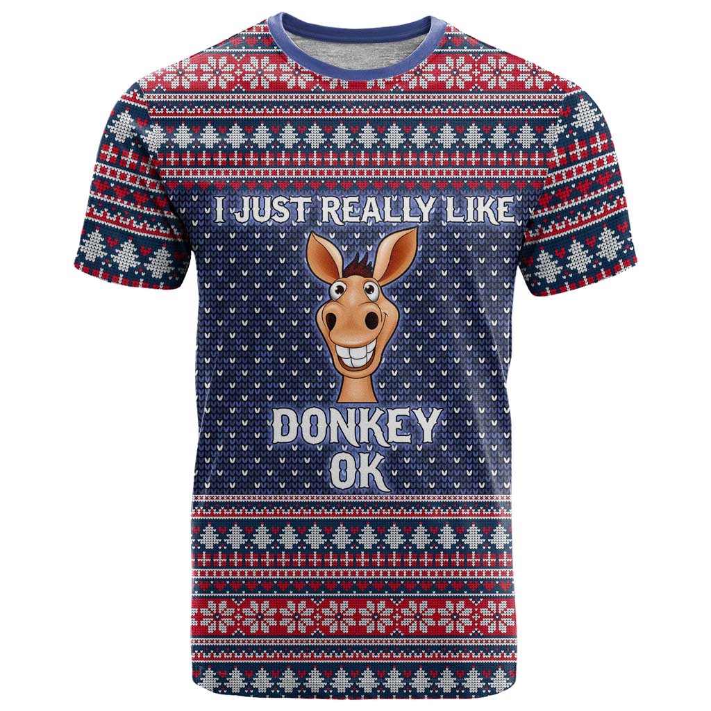 I Just Really Like Donkey Christmas Christmas T-Shirt Xmas Holiday Patterns Graphic Tee