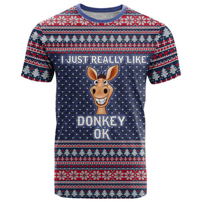 I Just Really Like Donkey Christmas Christmas T-Shirt Xmas Holiday Patterns Graphic Tee