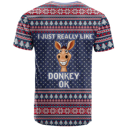 I Just Really Like Donkey Christmas Christmas T-Shirt Xmas Holiday Patterns Graphic Tee