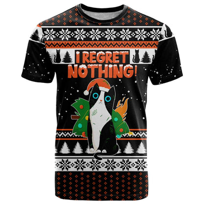 I Regret Nothing Cat Christmas Christmas T-Shirt Xmas Holiday Patterns Graphic Tee