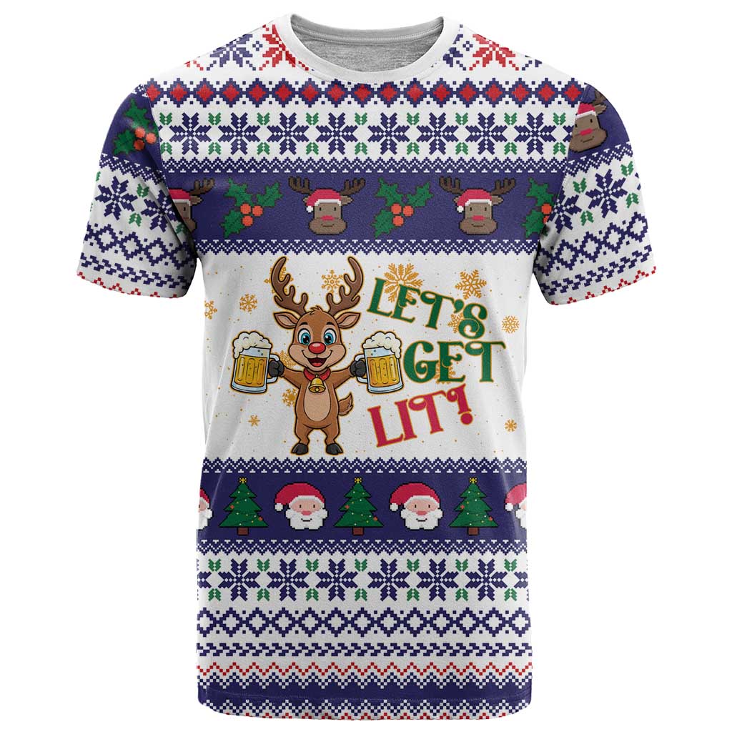 Reindeer Beer Christmas T-Shirt Xmas Holiday Patterns Graphic Tee