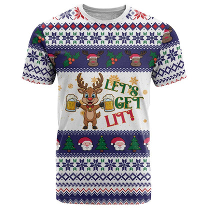 Reindeer Beer Christmas T-Shirt Xmas Holiday Patterns Graphic Tee