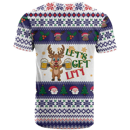 Reindeer Beer Christmas T-Shirt Xmas Holiday Patterns Graphic Tee