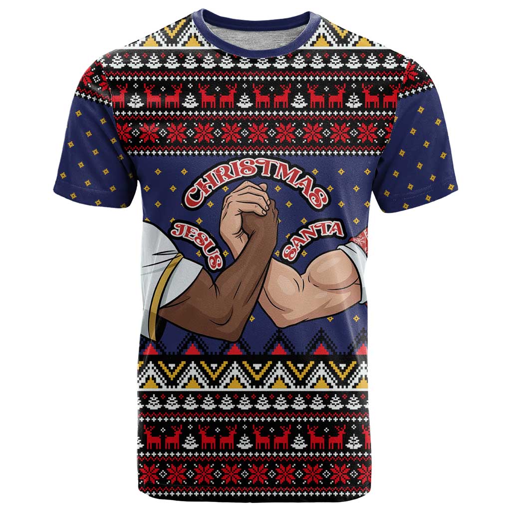 Santa And Jesus Christmas Christmas T-Shirt Xmas Holiday Patterns Graphic Tee
