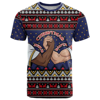 Santa And Jesus Christmas Christmas T-Shirt Xmas Holiday Patterns Graphic Tee