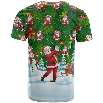 Custom Funny Christmas Golf Shirt Mens Golf T-Shirt Santa Golfer Christmas Graphic Tee