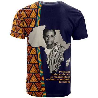 Kwame Nkrumah Ghana T-Shirt African Map Pattern Design and Economic Freedom Quote Tribute Graphic Tee