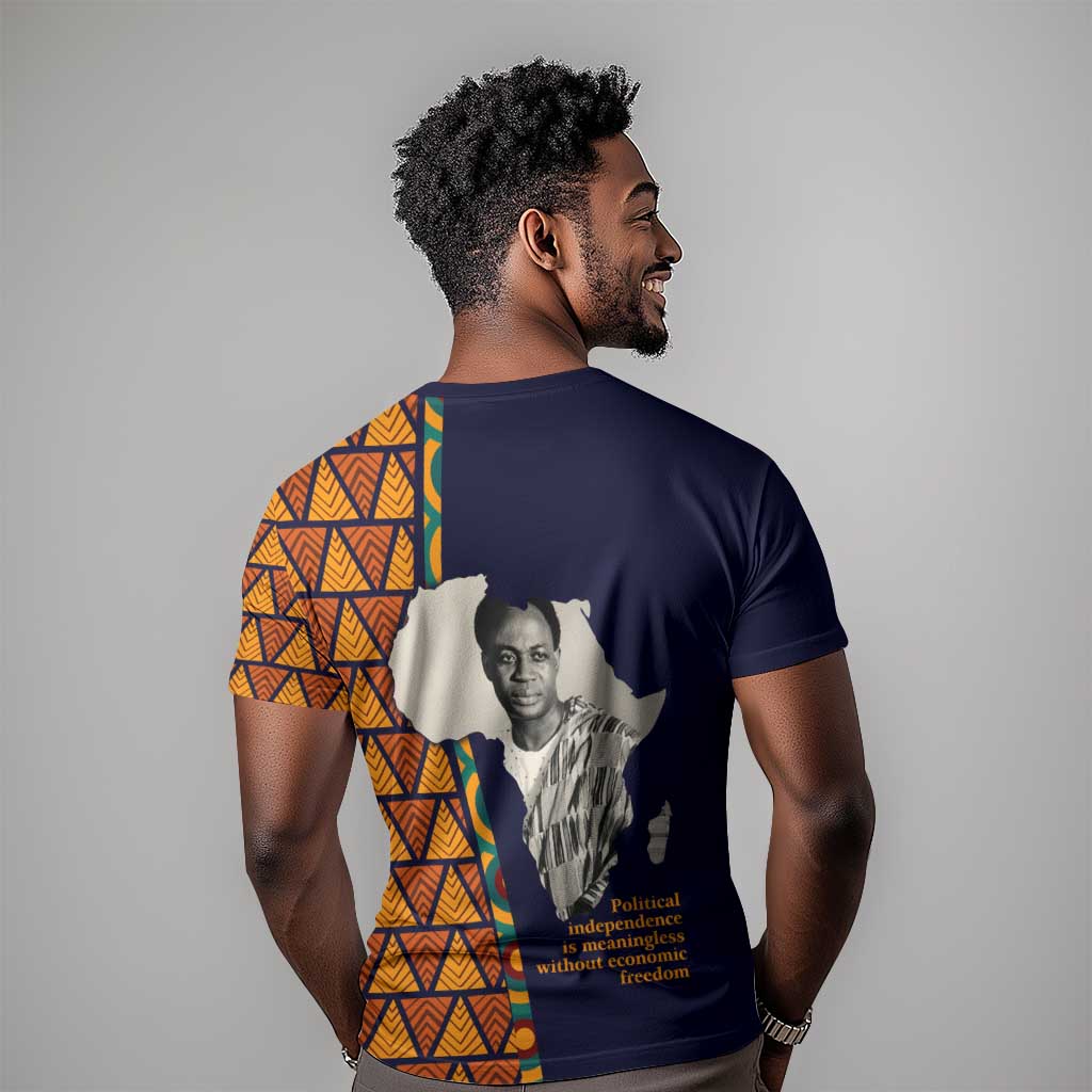 Kwame Nkrumah Ghana T-Shirt African Map Pattern Design and Economic Freedom Quote Tribute Graphic Tee