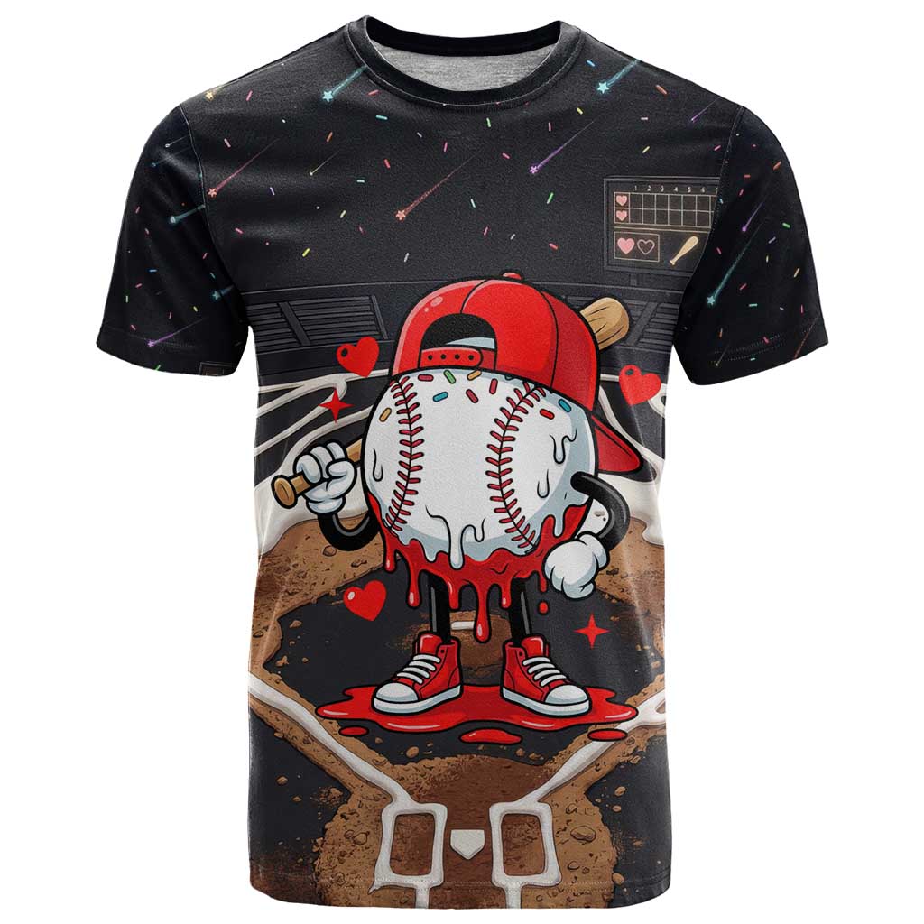 Baseball Drip Icecream T-Shirt Boy Valentine Day Melting Cream Pattern Graphic Tee