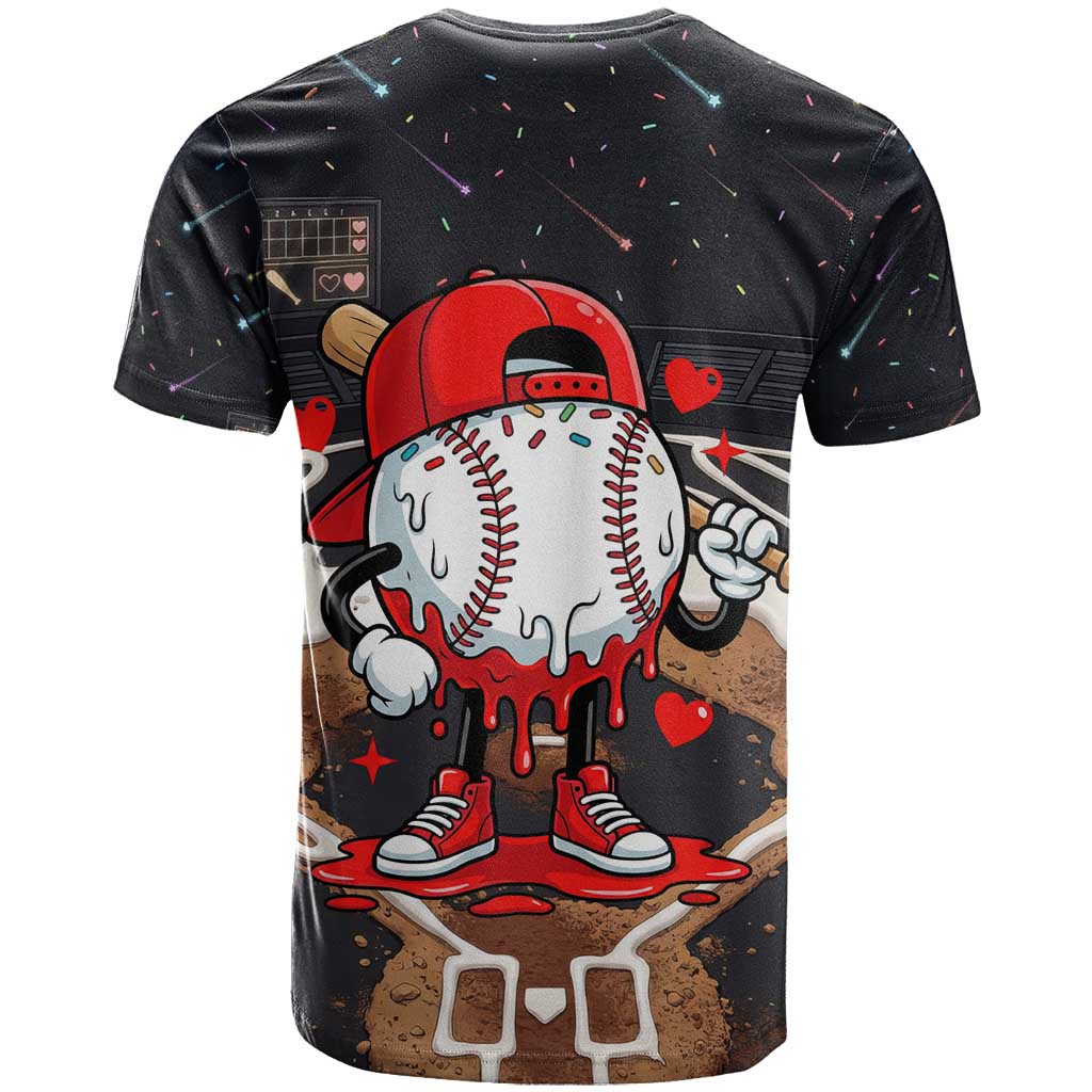 Baseball Drip Icecream T-Shirt Boy Valentine Day Melting Cream Pattern Graphic Tee
