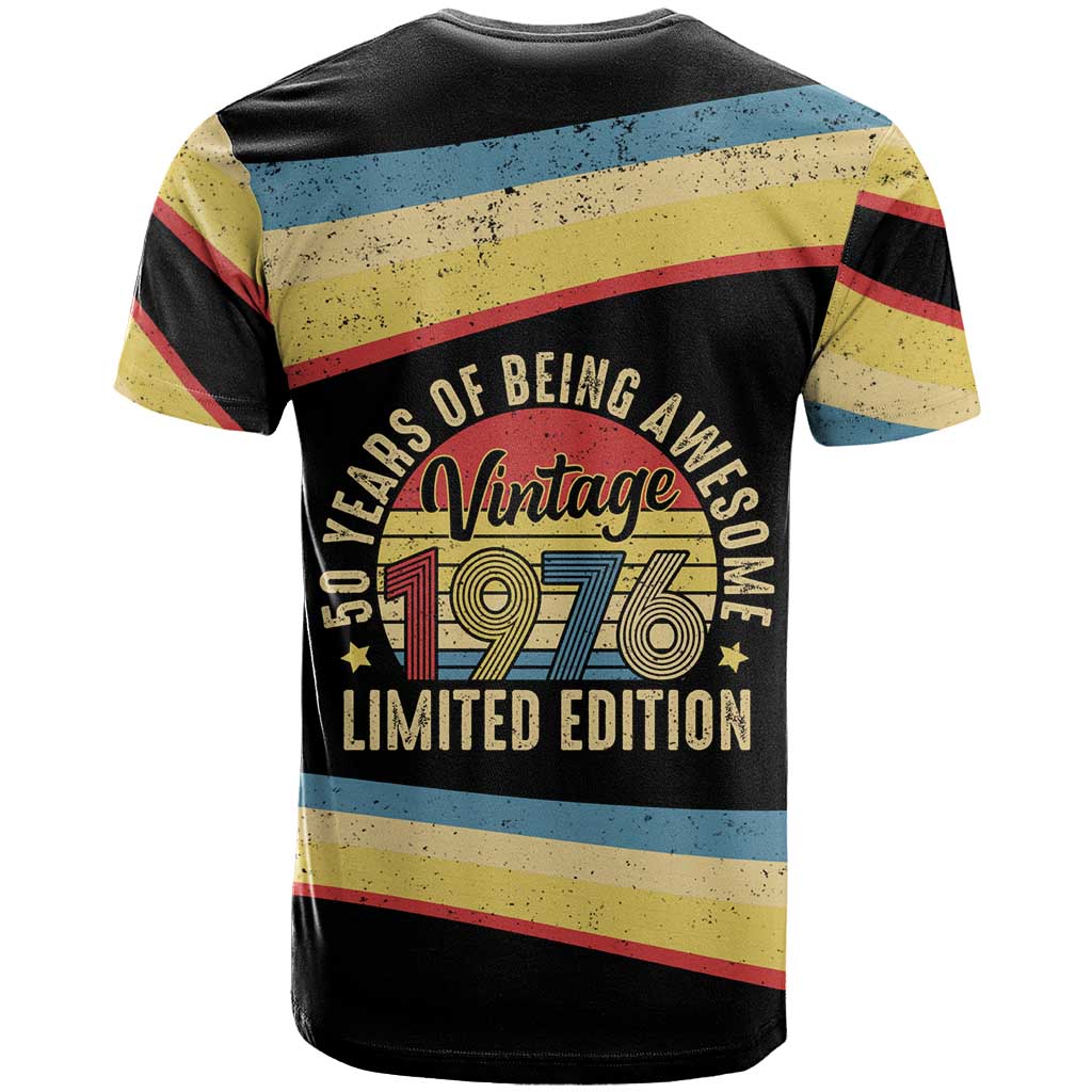 Vintage 1976 Birthday Celebration T-Shirt 50th Birthday for Him - Retro Distressed Stripe Pattern Graphic Tee