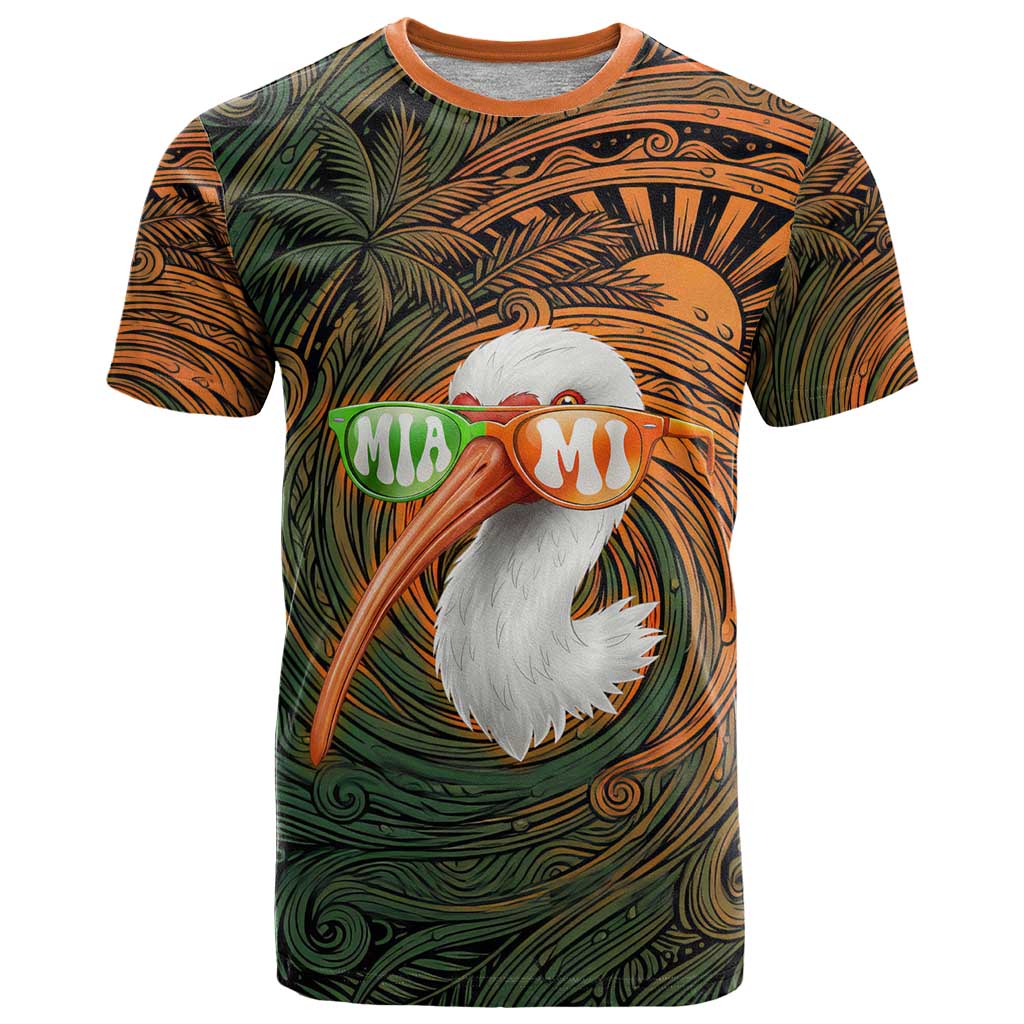 Vintage American White Ibis T-Shirt Miami Sunglasses Artistic Tribal Wave Pattern Graphic Tee