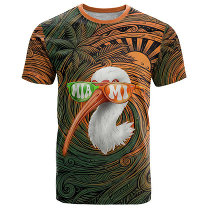 Vintage American White Ibis T-Shirt Miami Sunglasses Artistic Tribal Wave Pattern Graphic Tee