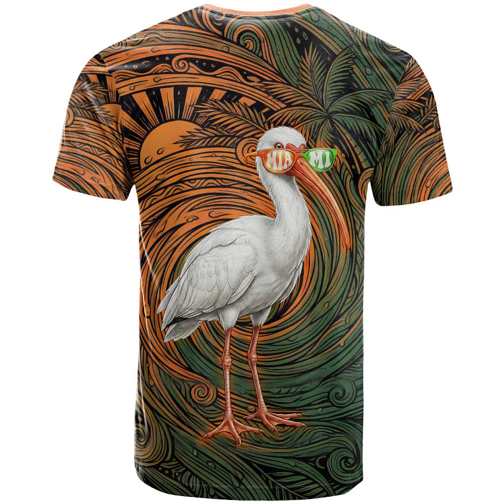 Vintage American White Ibis T-Shirt Miami Sunglasses Artistic Tribal Wave Pattern Graphic Tee