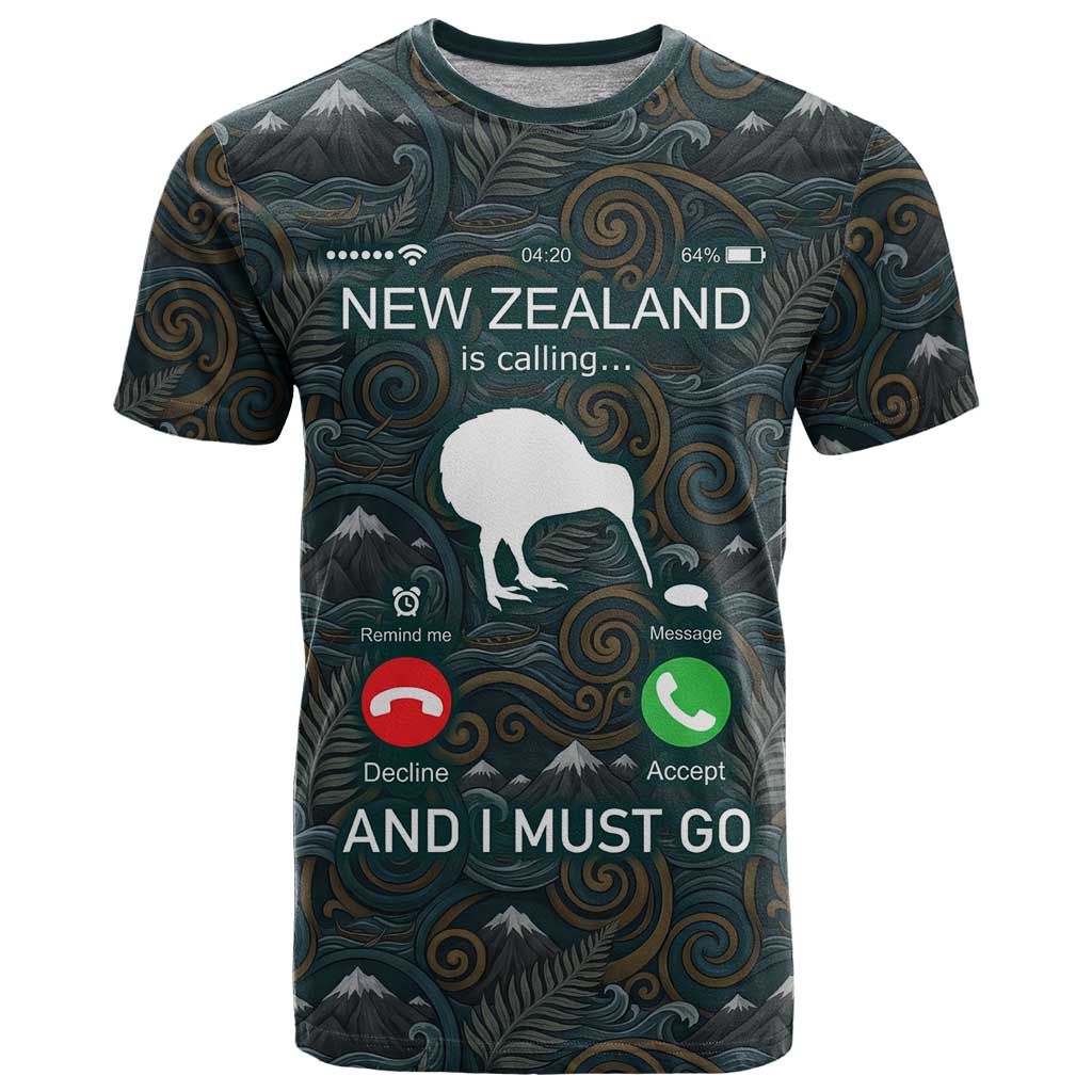 New Zealand is Calling and I Must Go T-Shirt Kiwi Bird Silhouette Graphic Tee