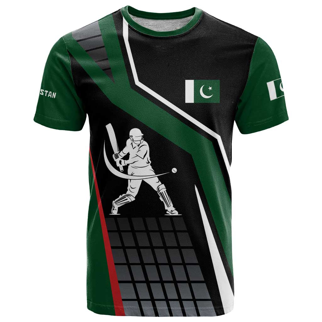 Pakistan Cricket T-Shirt Sporty Style with Flag Colors & Player Illustration Graphic Tee