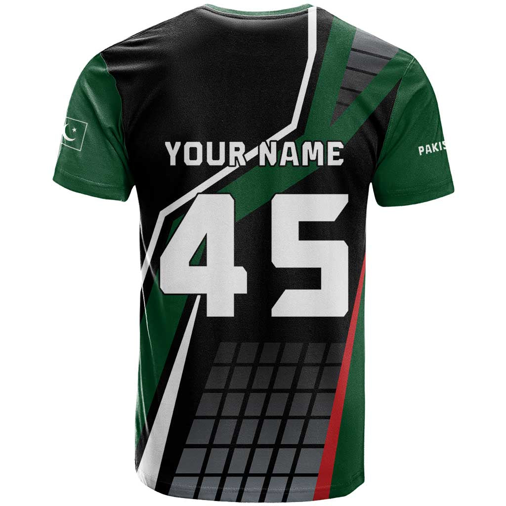 Pakistan Cricket T-Shirt Sporty Style with Flag Colors & Player Illustration Graphic Tee