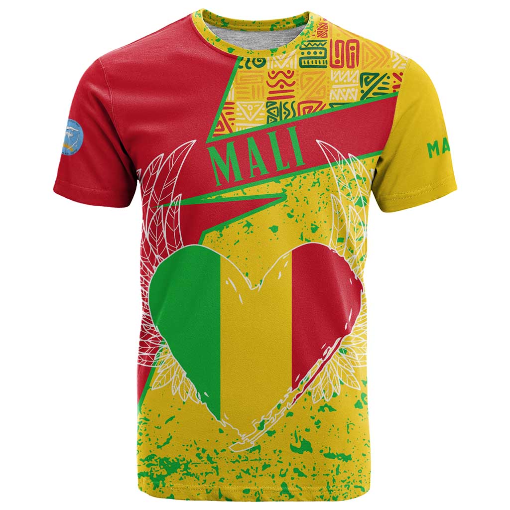 Mali Map T-Shirt Heart-Inspired Design with National Flag Colors Graphic Tee