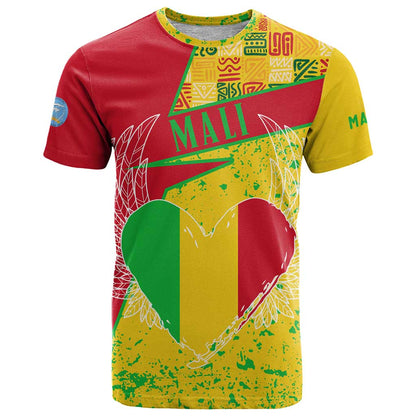 Mali Map T-Shirt Heart-Inspired Design with National Flag Colors Graphic Tee