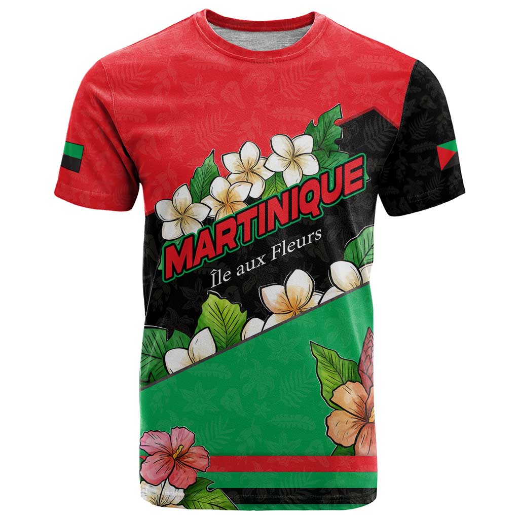 Martinique Island Pride T-Shirt Tropical Hibiscus and Plumeria Floral Flag Design Graphic Tee
