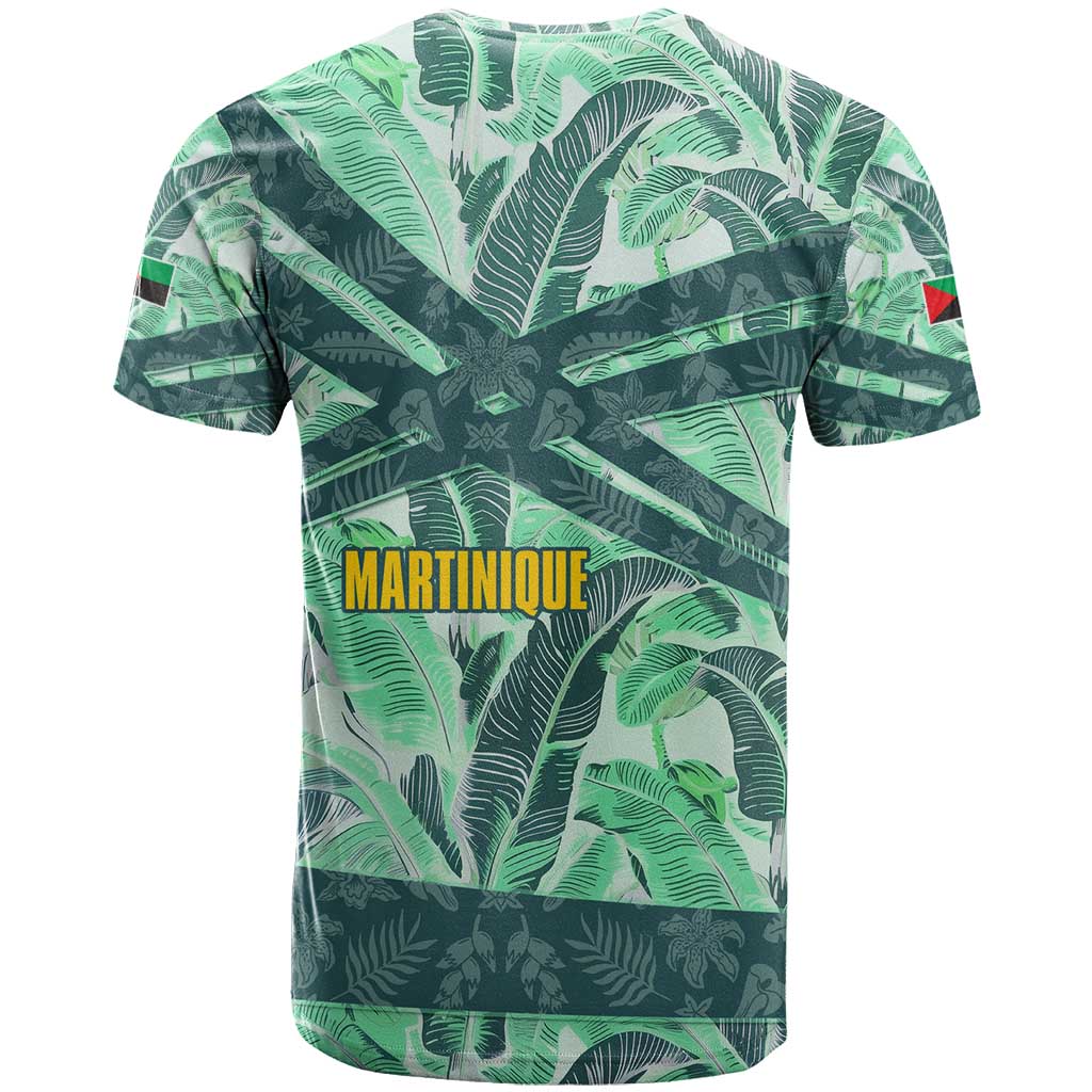 Martinique Pride T-Shirt with Green Banana Leaf Print and Flag Patch Accents Graphic Tee
