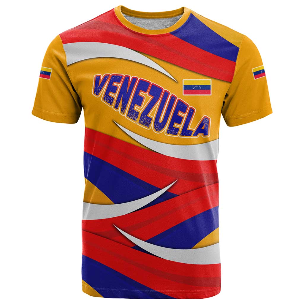 Venezuela T-Shirt with Yellow Red Blue Flag Stripe Wave Spirit Graphic Tee