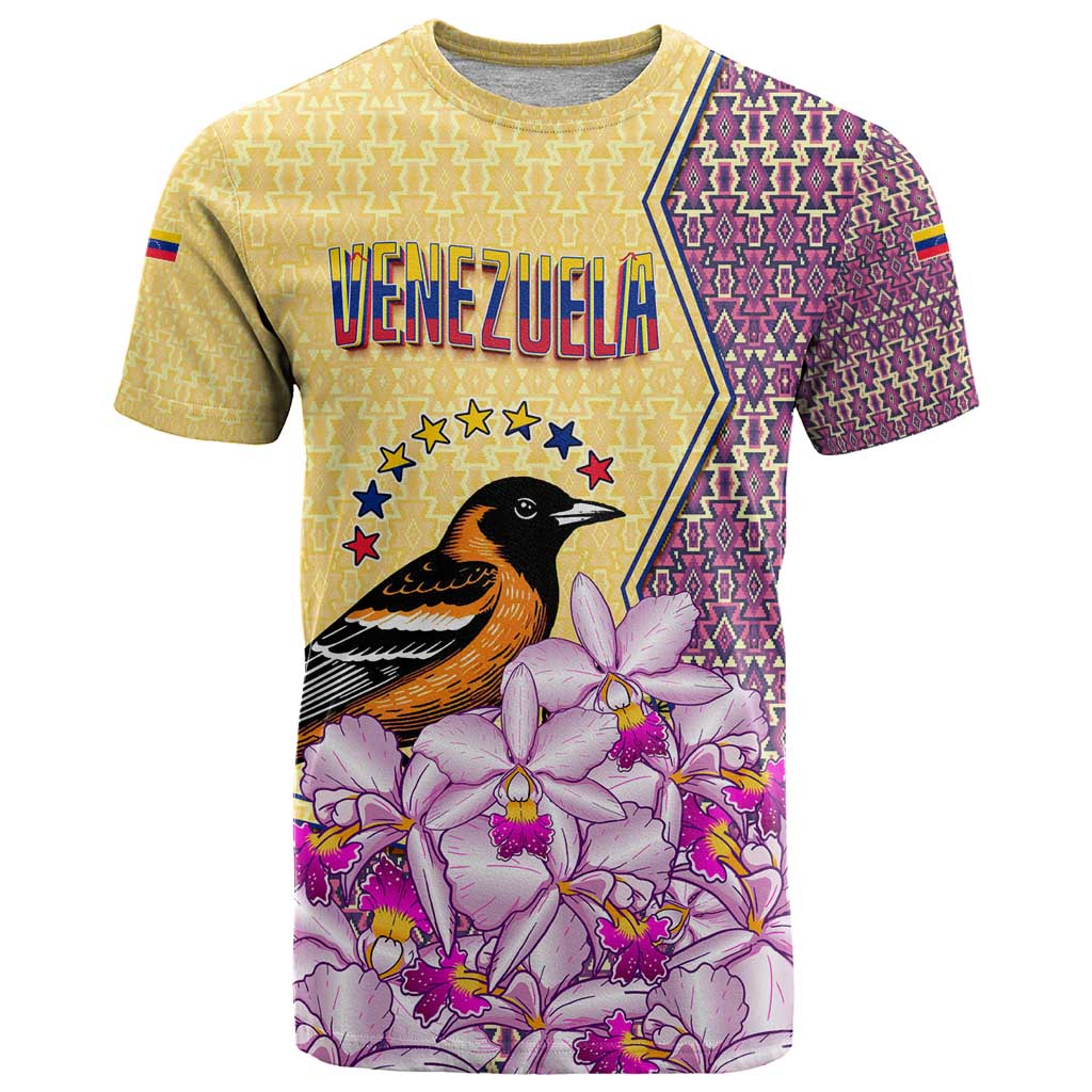 Venezuela T-Shirt with National Bird Orchid Flower Coat of Arms Spirit Graphic Tee