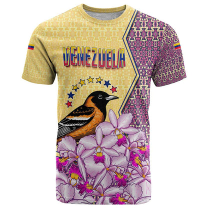 Venezuela T-Shirt with National Bird Orchid Flower Coat of Arms Spirit Graphic Tee