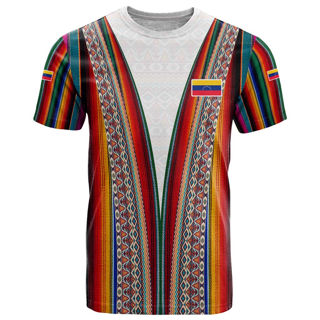 Venezuela T-Shirt with Andean Multicolor Woven Textile Stripe Spirit Graphic Tee
