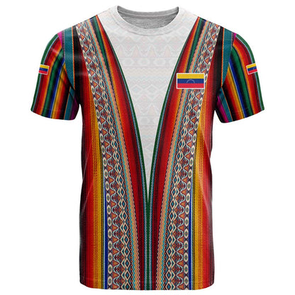 Venezuela T-Shirt with Andean Multicolor Woven Textile Stripe Spirit Graphic Tee