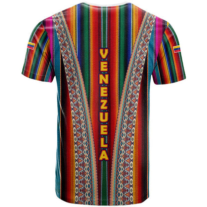 Venezuela T-Shirt with Andean Multicolor Woven Textile Stripe Spirit Graphic Tee